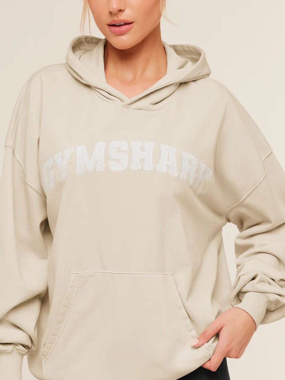 Gymshark Women's Cream Oversized Logo Hoodie